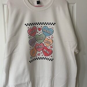 Gildan Women's White Sweater with Valentine’s Heart Graphics